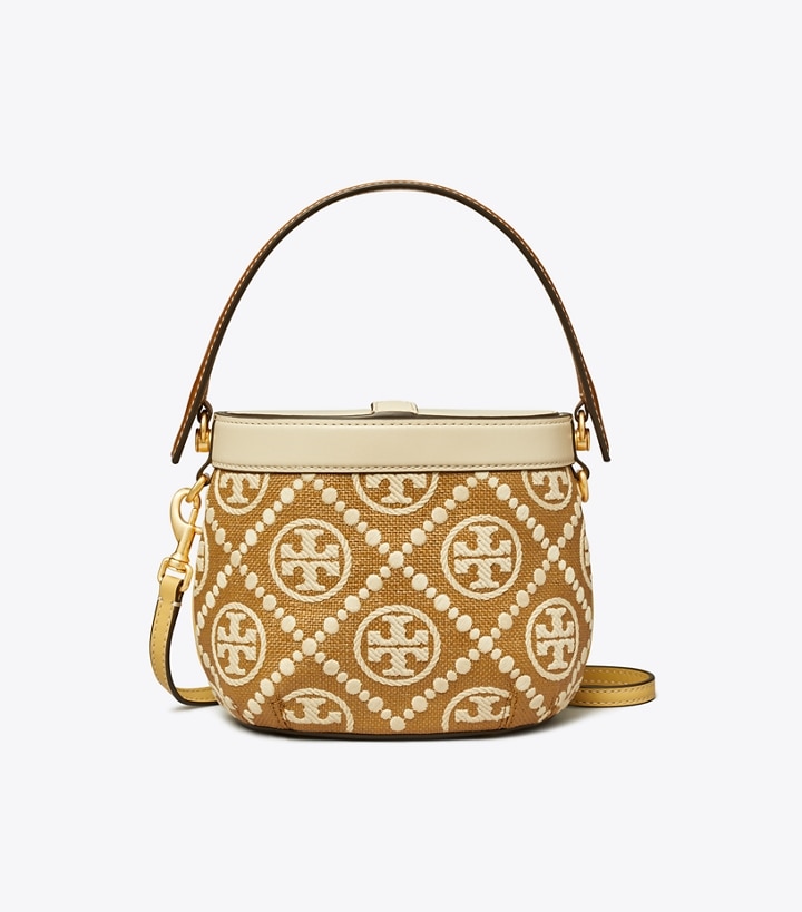 Aged Camello Mix Tory Burch T Monogram Embroidered Raffia Canteen Women's Crossbody Bags | AU2189345