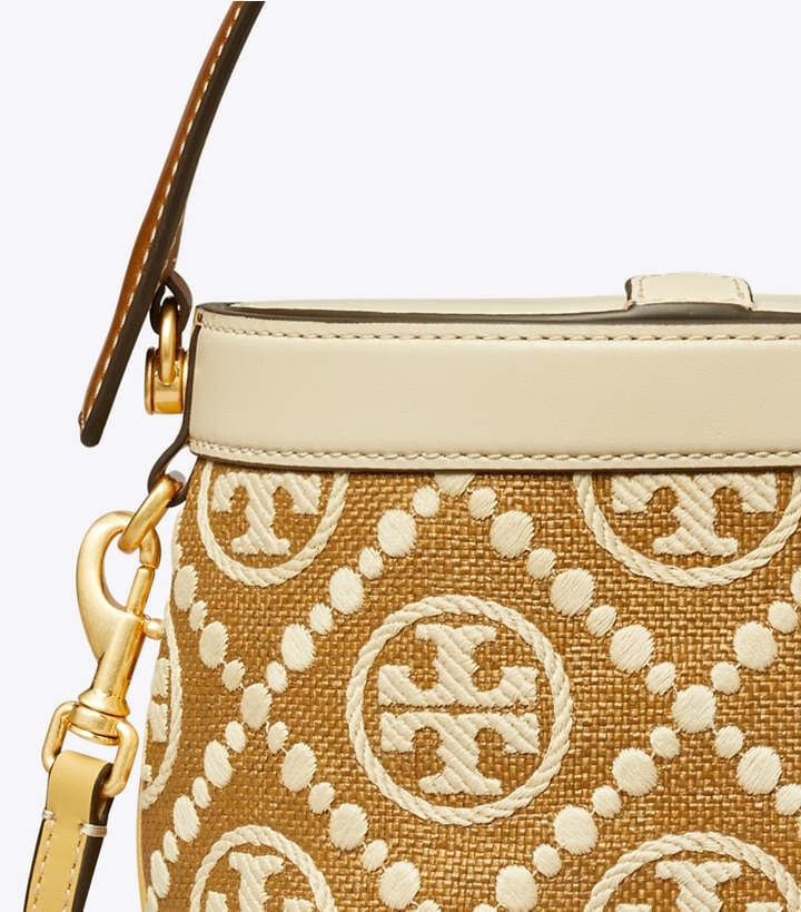 Aged Camello Mix Tory Burch T Monogram Embroidered Raffia Canteen Women's Crossbody Bags | AU2189345