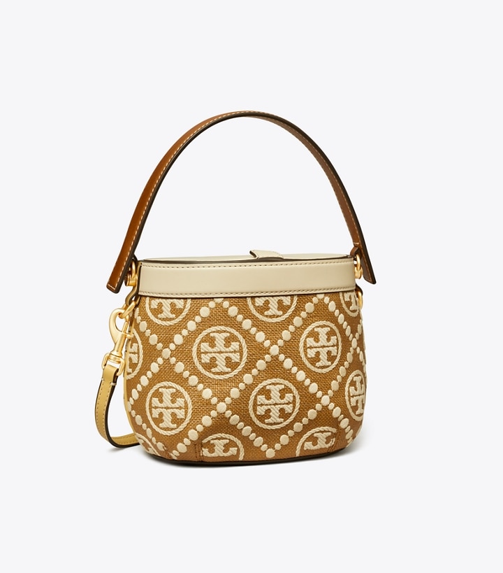 Aged Camello Mix Tory Burch T Monogram Embroidered Raffia Canteen Women\'s Crossbody Bags | AU2189345