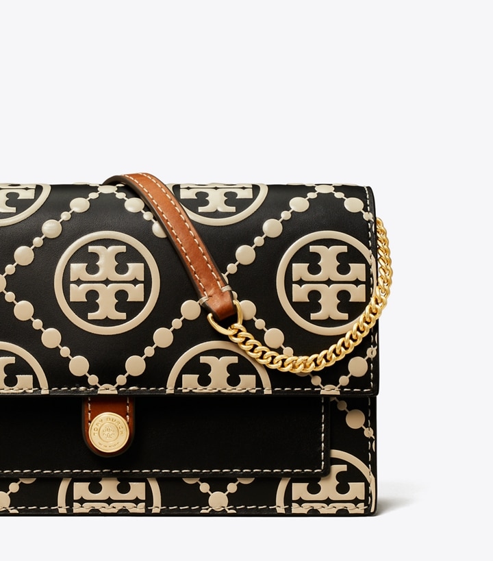 Black New Cream Tory Burch T Monogram Contrast Embossed Chain Wallet Women's Mini Bags | AU9308421