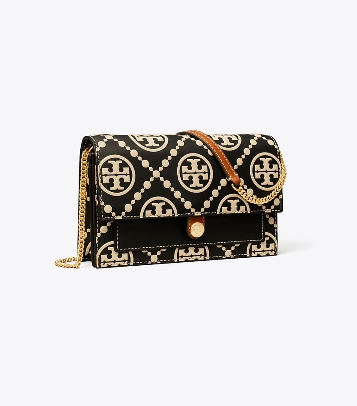 Black New Cream Tory Burch T Monogram Contrast Embossed Chain Wallet Women\'s Mini Bags | AU9308421