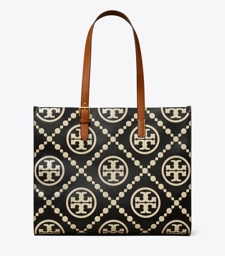 Black Tory Burch T Monogram Contrast Embossed Women's Tote Bags | AU9480257