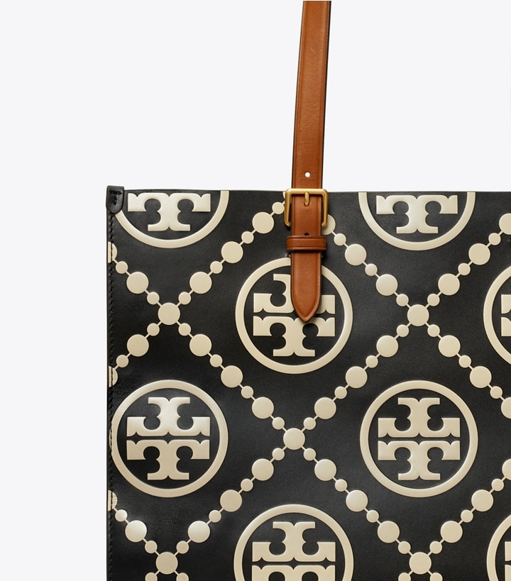 Black Tory Burch T Monogram Contrast Embossed Women's Tote Bags | AU9480257