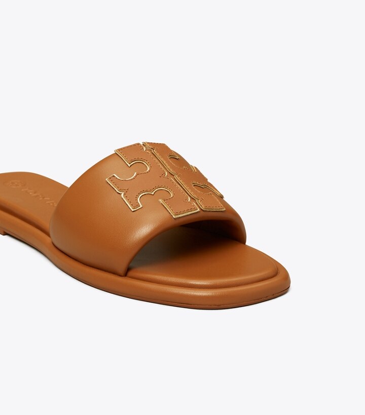 Bourbon Miele Gold Tory Burch Double T Sport Women's Slide | AU6197804