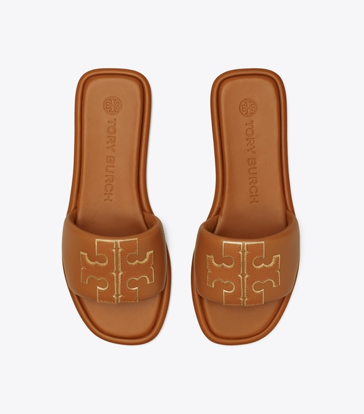 Bourbon Miele Gold Tory Burch Double T Sport Women's Slide | AU6197804