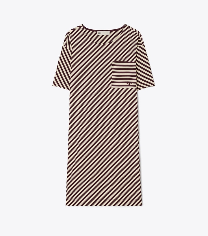 Evening Plum/French Cream Tory Burch Pocket Stripe T-shirt Women\'s Dresses | AU8956423