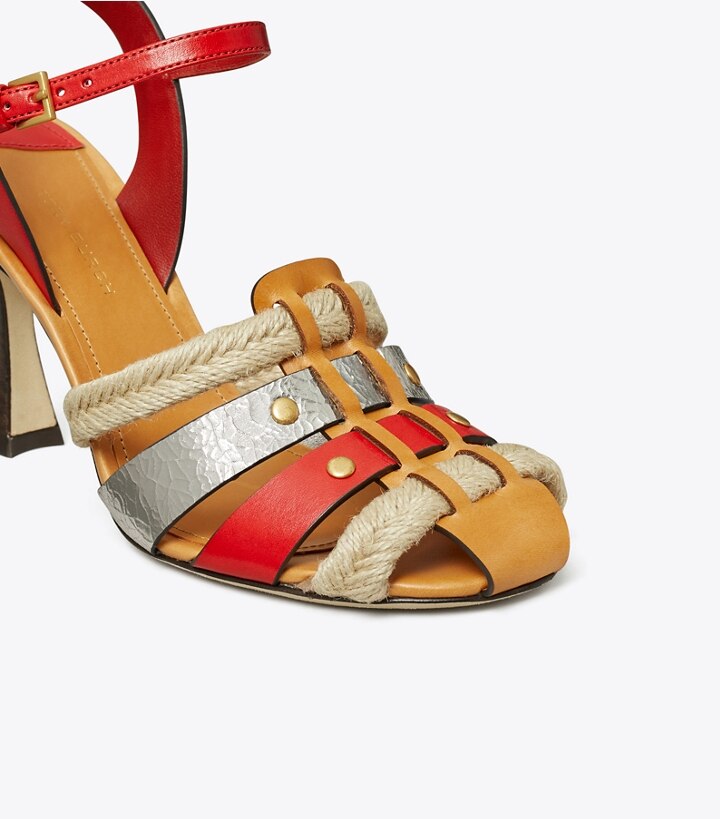 Fiesta Platino Brandy Tory Burch Fisherman Heel Women's Sandals | AU2681970