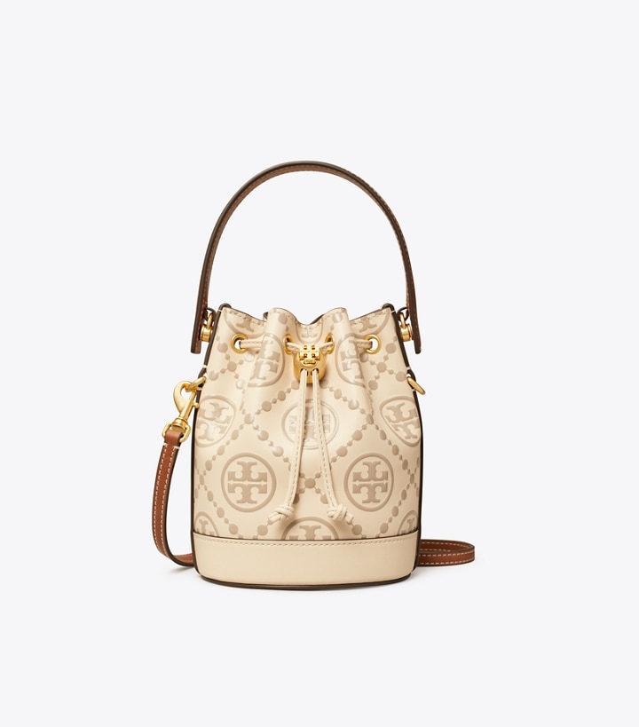 Gold Tory Burch T Monogram Embossed Mini Women's Bucket Bags | AU2765341