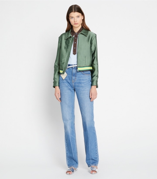 Green Fern Tory Burch Cropped Satin Club Women's Jackets | AU7492803