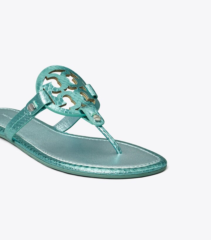 Laguna Green Tory Burch Miller Metallic Snake Embossed Leather Women's Sandals | AU4591702