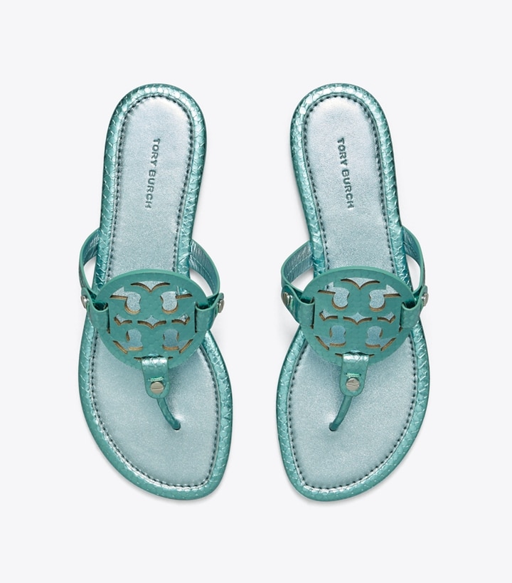 Laguna Green Tory Burch Miller Metallic Snake Embossed Leather Women's Sandals | AU4591702