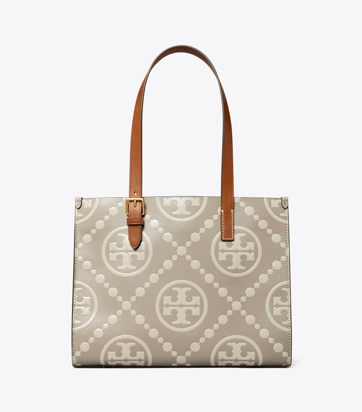 Longan New Cream Tory Burch Small T Monogram Contrast Embossed Women's Tote Bags | AU2695380