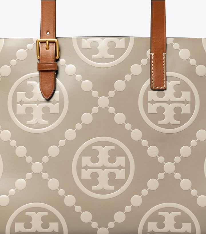 Longan New Cream Tory Burch Small T Monogram Contrast Embossed Women's Tote Bags | AU2695380