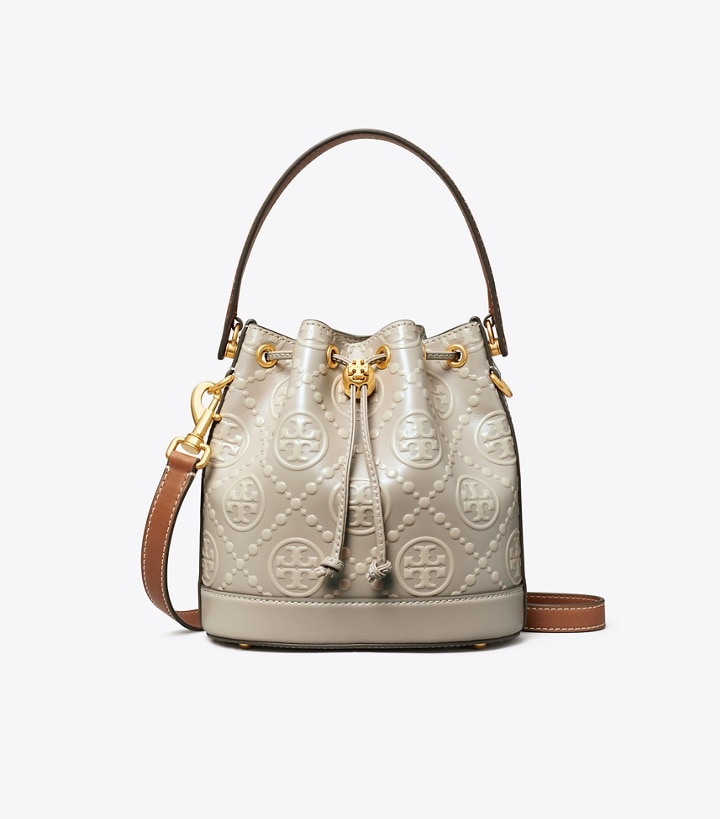 Longan New Cream Tory Burch T Monogram Contrast Embossed Women's Bucket Bags | AU9268015