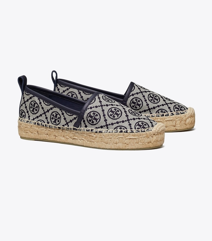 Navy Logo Jacquard Perfect Navy Tory Burch T Monogram Platform Women\'s Espadrilles | AU2640179