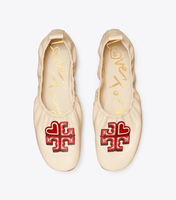 New Cream Tory Burch Heart Women's Ballets | AU3061598