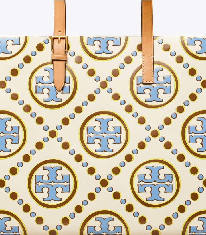 New Ivory Dauphin Blue Tory Burch T Monogram Contrast Embossed Women's Tote Bags | AU5832401