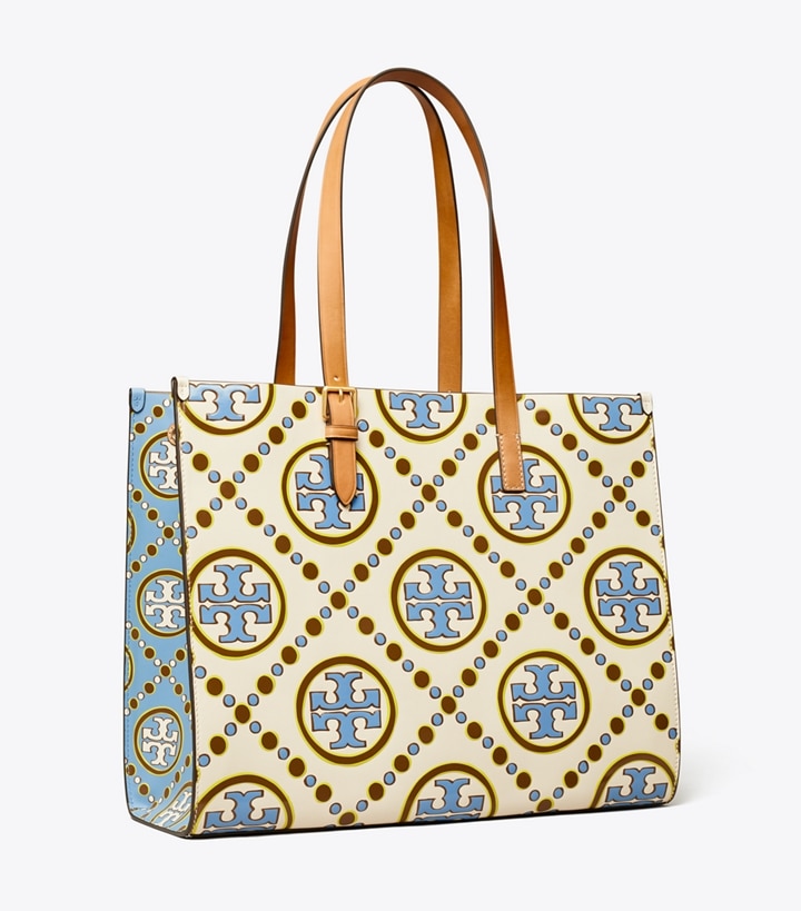 New Ivory Dauphin Blue Tory Burch T Monogram Contrast Embossed Women\'s Tote Bags | AU5832401