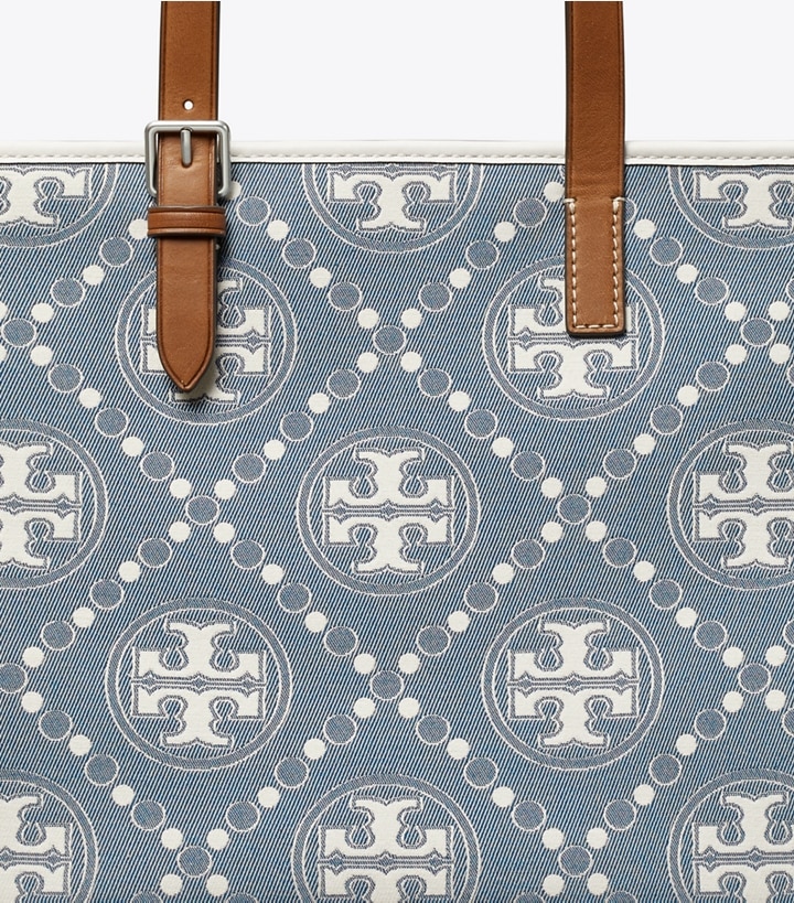 Pearl Blue Tory Burch Small T Monogram Denim Women's Tote Bags | AU2135709