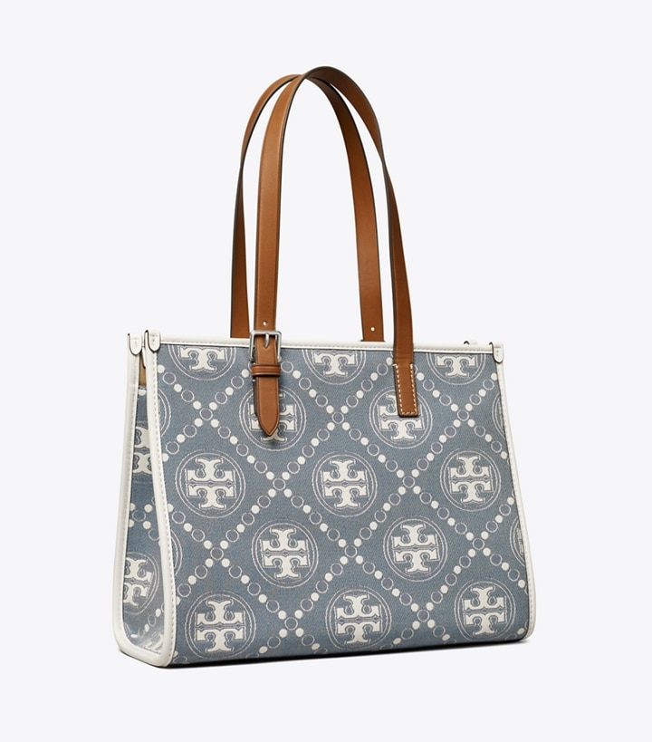 Pearl Blue Tory Burch Small T Monogram Denim Women\'s Tote Bags | AU2135709