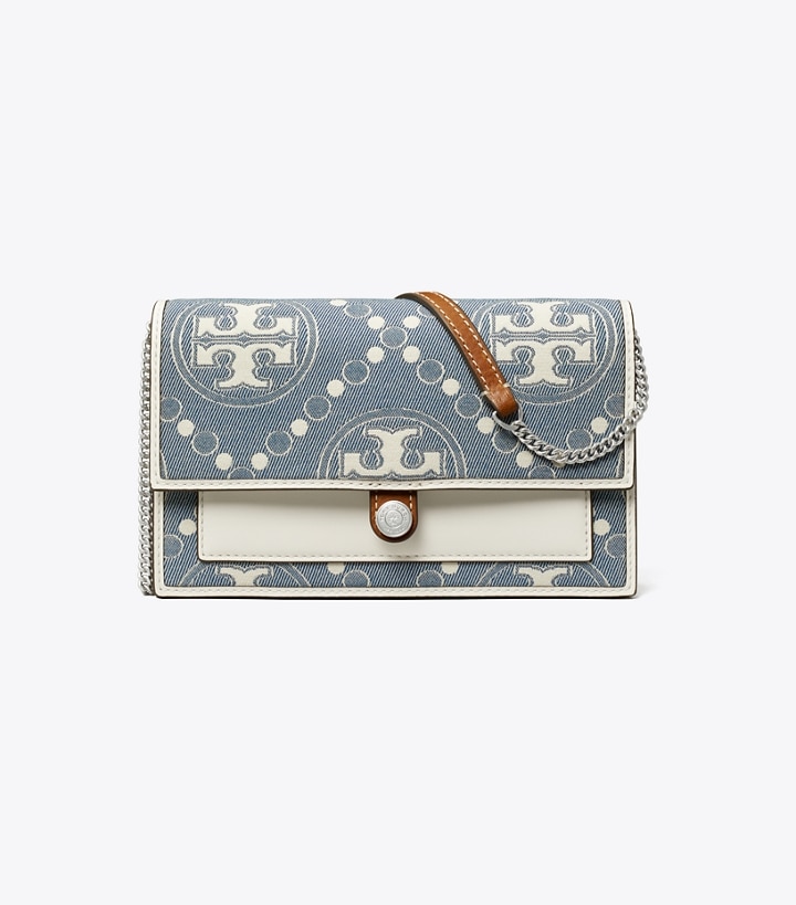 Pearl Blue Tory Burch T Monogram Denim Wallet Crossbody Women's Mini Bags | AU1325469