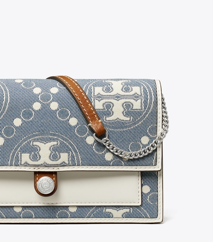 Pearl Blue Tory Burch T Monogram Denim Wallet Crossbody Women's Mini Bags | AU1325469