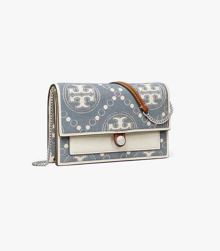 Pearl Blue Tory Burch T Monogram Denim Wallet Crossbody Women\'s Mini Bags | AU1325469