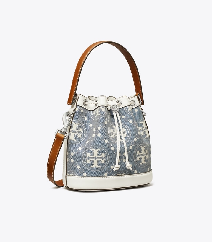 Pearl Blue Tory Burch T Monogram Denim Women\'s Bucket Bags | AU5137426