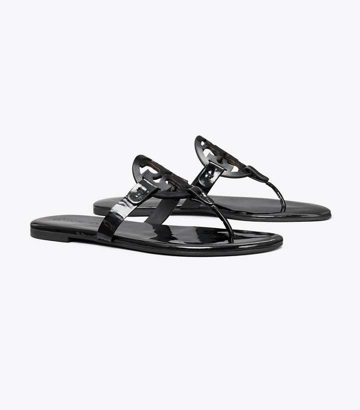 Perfect Black Tory Burch Miller Soft Patent Leather Women\'s Sandals | AU9254036