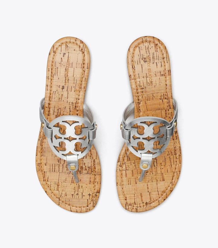 Silver Natural Tory Burch Miller Sandal, Leather Women's Sandals | AU9245810