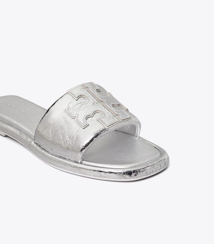 Silver Tory Burch Double T Sport Women's Slide | AU1957340