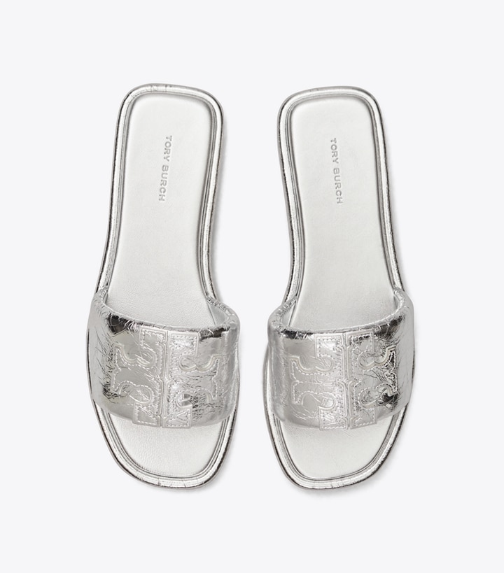 Silver Tory Burch Double T Sport Women's Slide | AU1957340