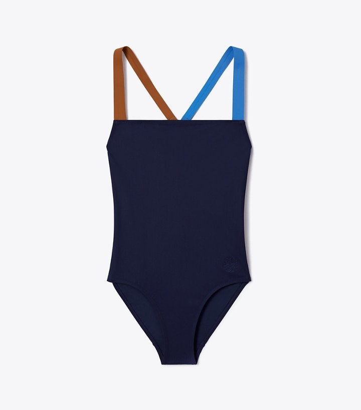 Tory Navy/Bright Horizon/Dark Fudge Tory Burch Colorblock Tank Women\'s Swimsuit | AU1830947