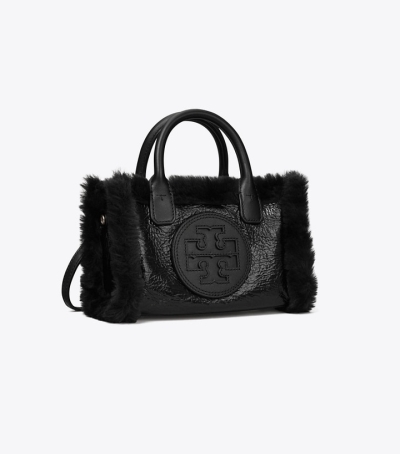 Black Tory Burch Mini Ella Patent Shearling Women's Tote Bags | AU9075634