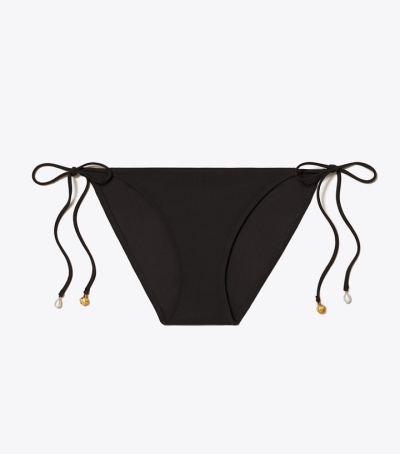 Black Tory Burch Solid String Bikini Women's Bottom | AU2967154