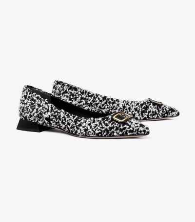 Black White Perfect Black Tory Burch Georgia Pointed Toe Women's Flats | AU9864207