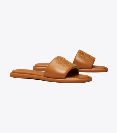 Bourbon Miele Gold Tory Burch Double T Sport Women's Slide | AU6197804