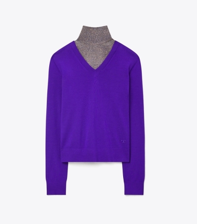 Bright Violet Tory Burch Metallic Knitted Dickie Women's Sweaters | AU1635087