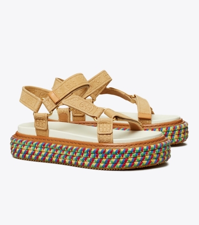 Camello Tory Burch T Monogram Rope Sport Sandal Women's Espadrilles | AU2497815