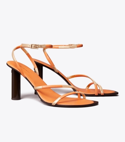 Citrus Juice Rose Gold Tory Burch Split Mignon Strappy Heeled Sandal Women's Heels | AU7683901