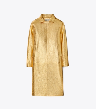 Crinkled Gold Tory Burch Metallic Leather Women's Coats | AU9407231