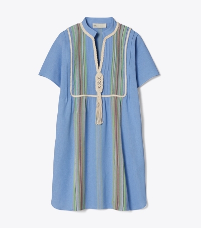 Crisp Blue Tory Burch Striped Mini Tunic Women's Coverups | AU6083145