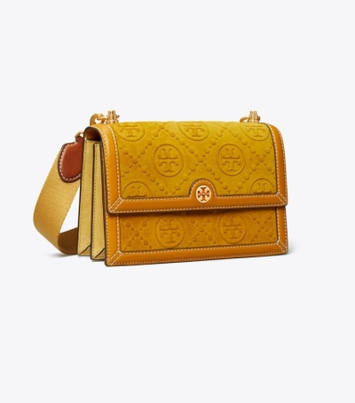 Deep Sunflower Tory Burch Small T Monogram Suede Embossed Women's Shoulder Bags | AU9617325