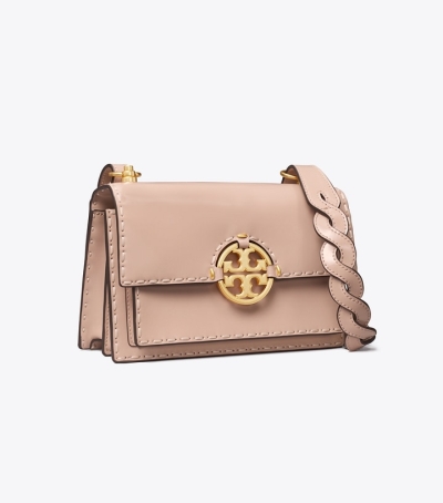 Devon Sand Tory Burch Small Miller Spazzolato Pickstitch Flap Women's Shoulder Bags | AU4193268