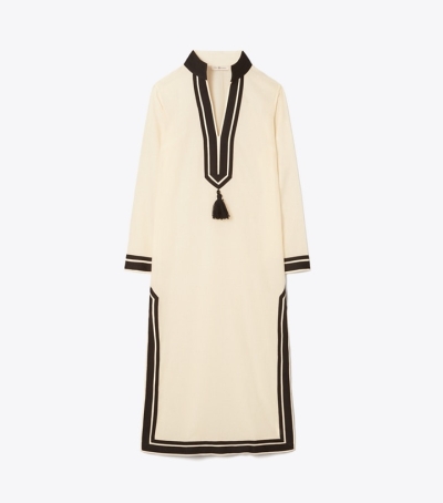 French Cream / Black Tory Burch Tory Caftan Women's Coverups | AU7832941