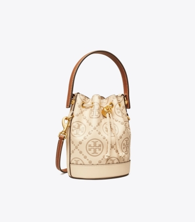 Gold Tory Burch T Monogram Embossed Mini Women's Bucket Bags | AU2765341