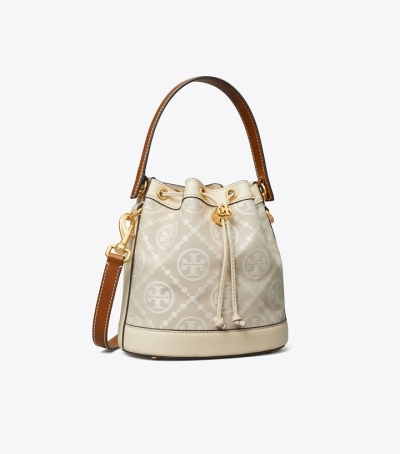 Ivory Tory Burch T Monogram Women's Bucket Bags | AU3529076