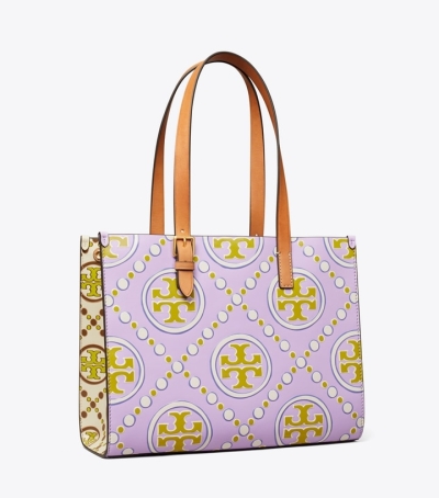 Lavender Cloud New Ivory Tory Burch Small T Monogram Contrast Embossed Women's Tote Bags | AU9207845