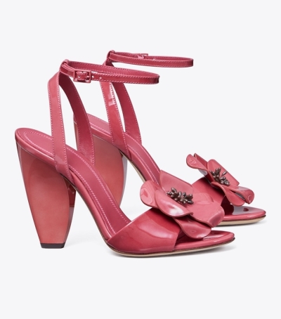 Light Berry Tory Burch Flower Heeled Women's Sandals | AU9570612