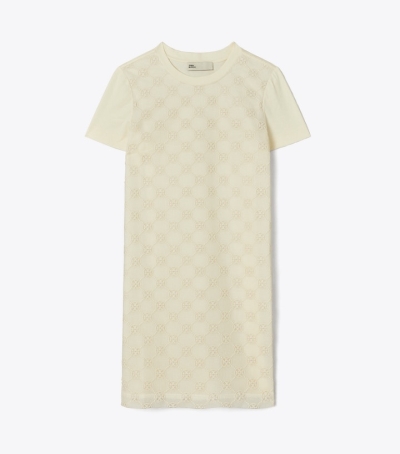 New Ivory Tory Burch Logo Lace T-shirt Women's Dresses | AU3894502